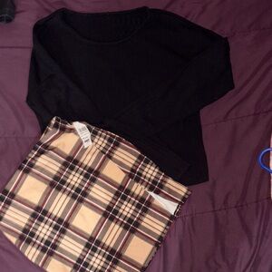 Black Top and Plaid Skirt Set